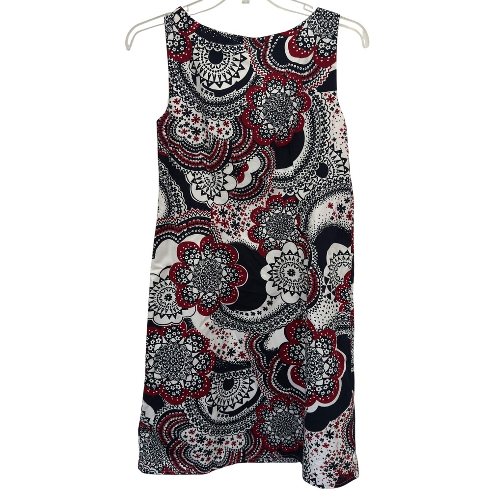 Ann Taylor LOFT Petites Shift Dress Red Navy Medallion Sleeveless Preppy 4P